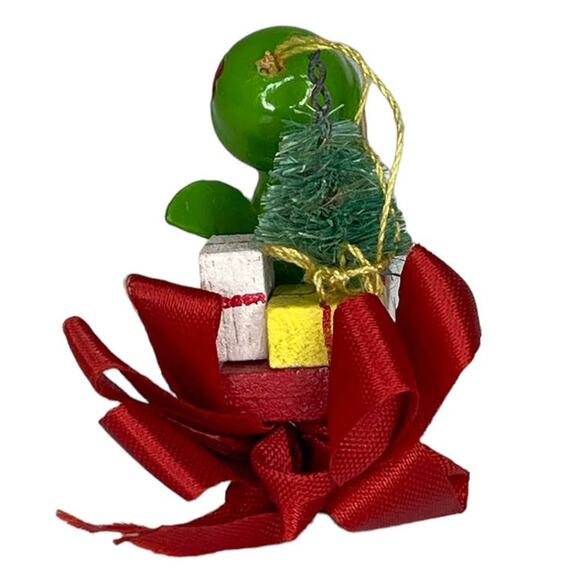 Vintage Wooden Angel on a Sled With a Bell Tree and Gifts Christmas Ornament - Picture 7 of 8